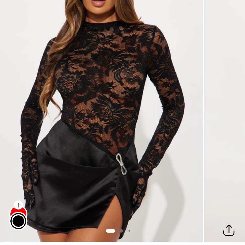 Fashion Nova Black Lace and Satin Dress